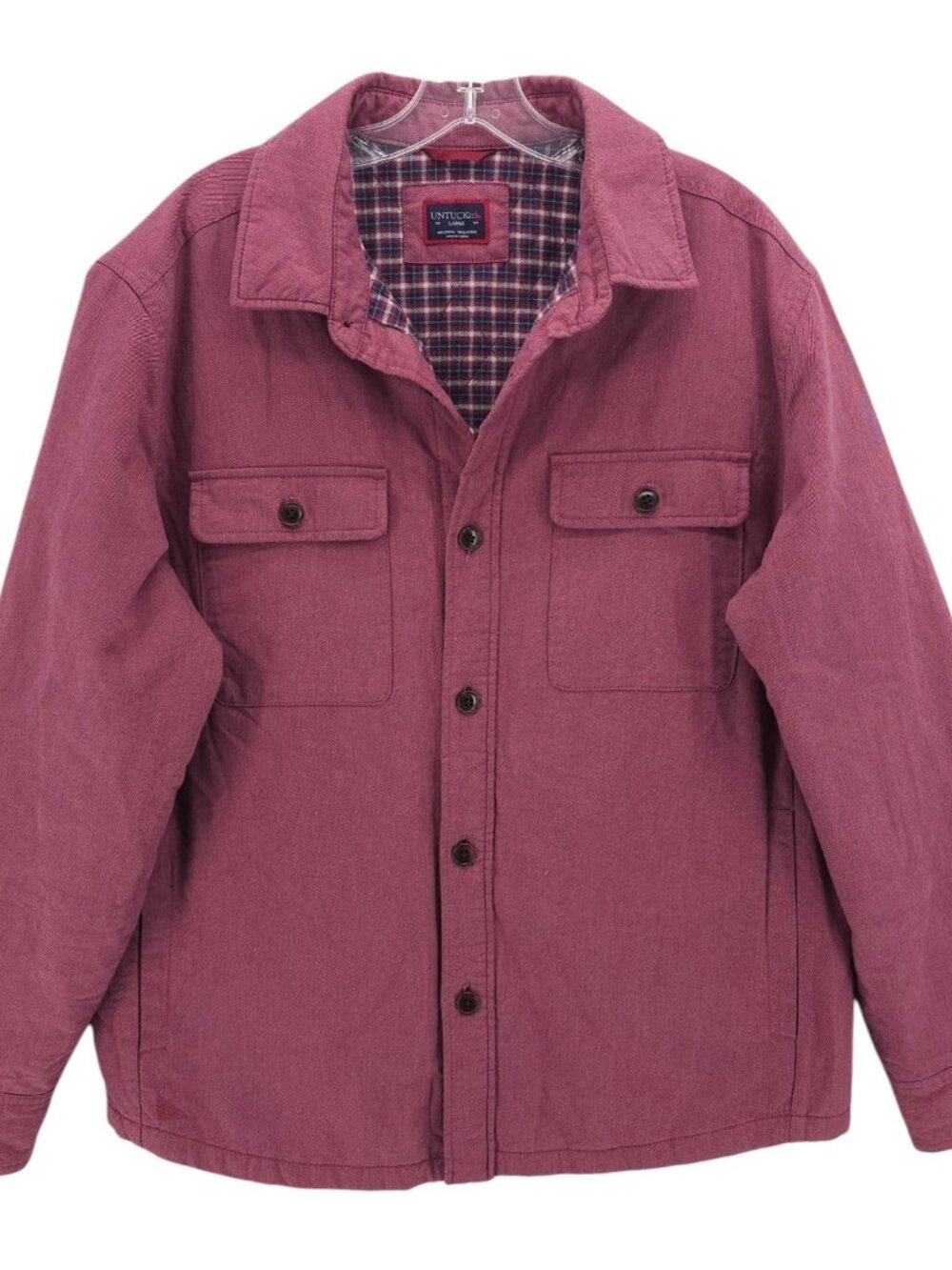 UNTUCKit Ziraldo Shirt Jacket Flannel Quilted Plaid Lining Dark Red Pink LARGE
